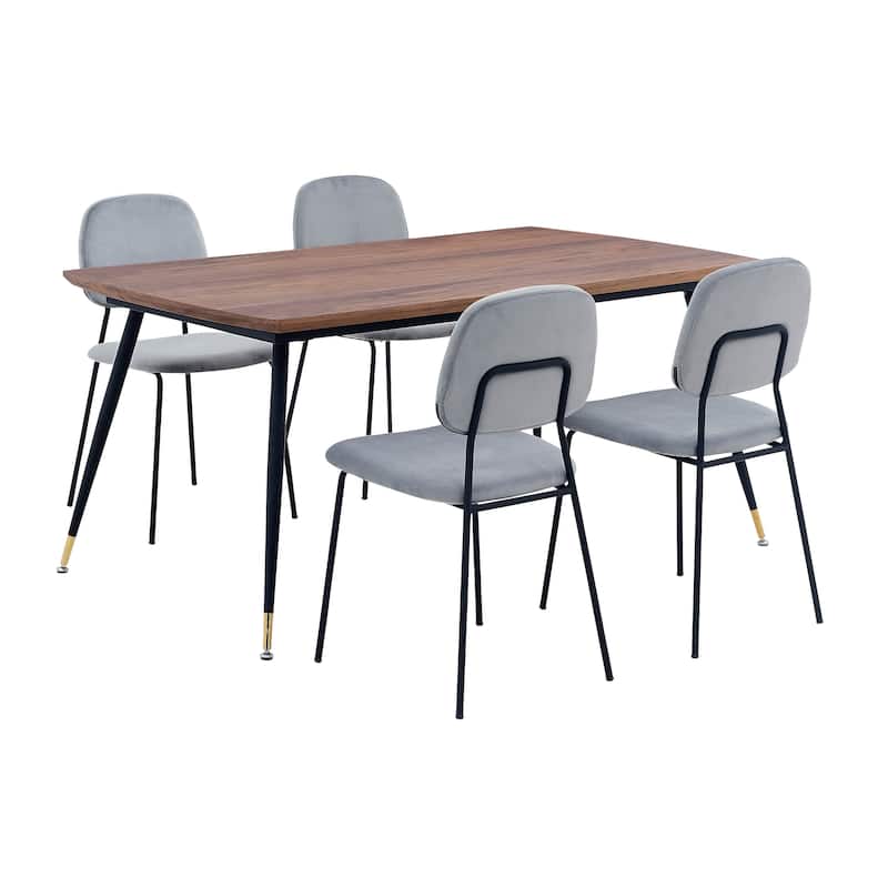 Messina and Lucy Grey Velvet 5 Piece Rectangular Dining Set