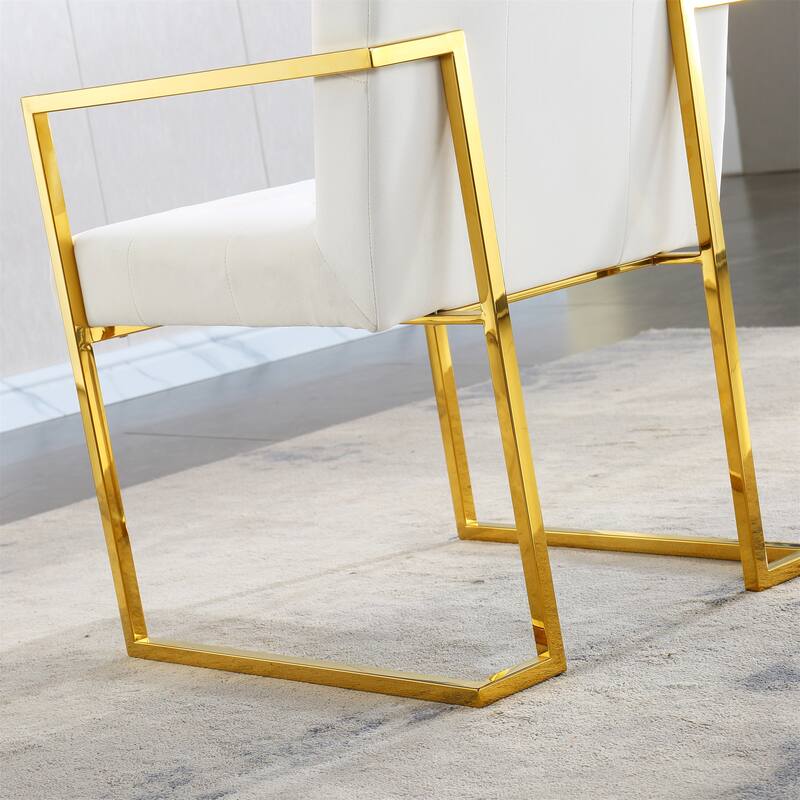 Velvet Dining Chair Tufted Design and Silver Finish Stainless Base - Beige