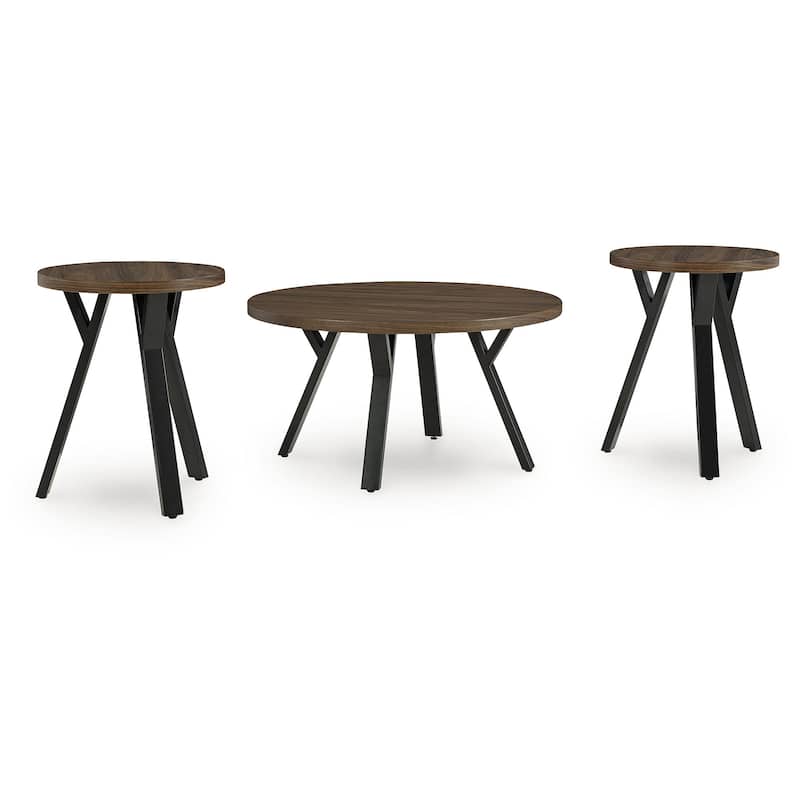 Signature Design by Ashley Elbrynn Brown/Black Table (Set of 3) - 34"W x 34"D x 18"H