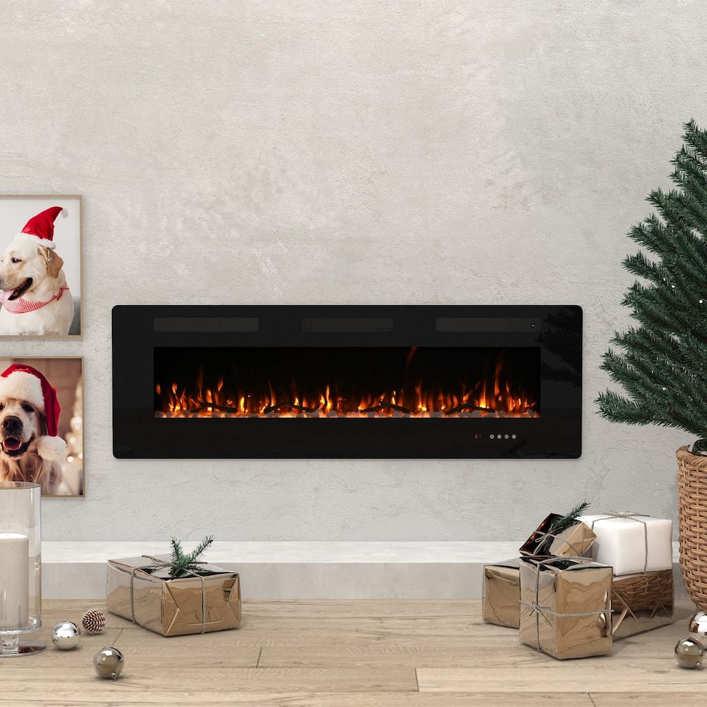 Electric Fireplace Recessed Wall Mounted 3.8" Ultra Thin Insert with Remote Control