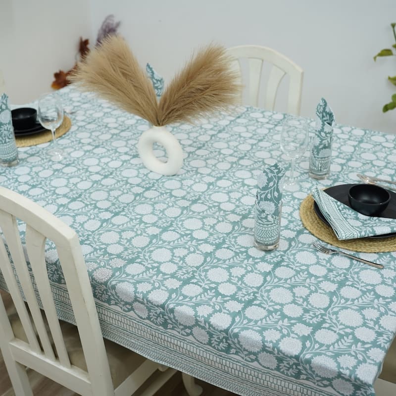 Fabdivine Floral Cotton Table Cover or Cloth Handmade Block Print for Dining & Home Décor Accent