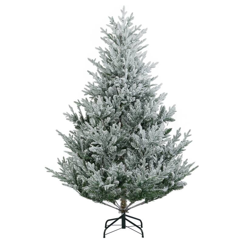 Costway 6/7/8 FT Artificial Christmas Tree with 762/1074/1470 Flocked - See Details - White & Green