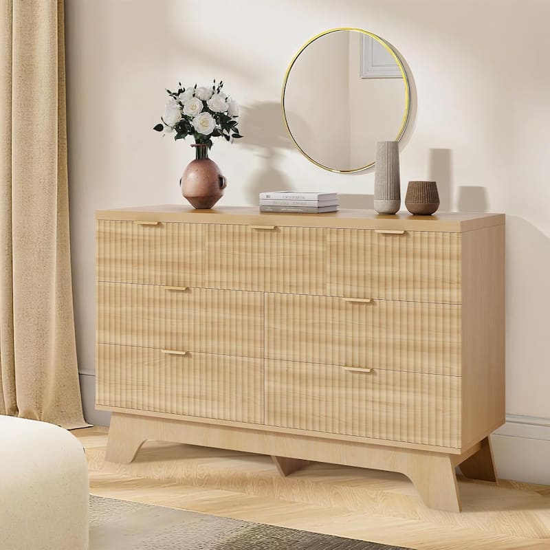 7 Drawer Fluted Dresser for Bedroom, Living Room, Hallway, Entryway