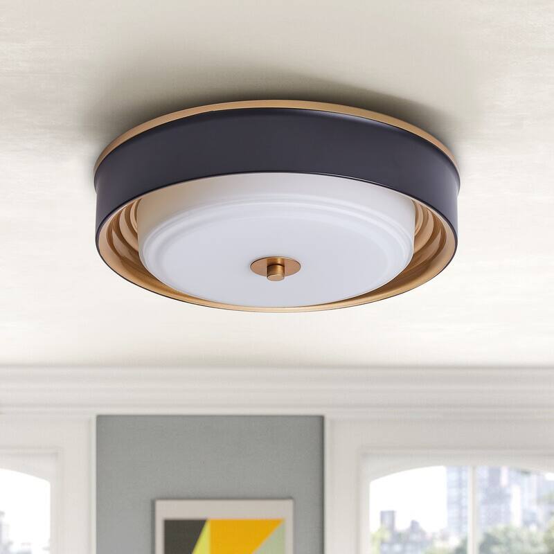 Vintage Black 2-Light Drum Shape Flush Mount Ceiling Lamp - Black