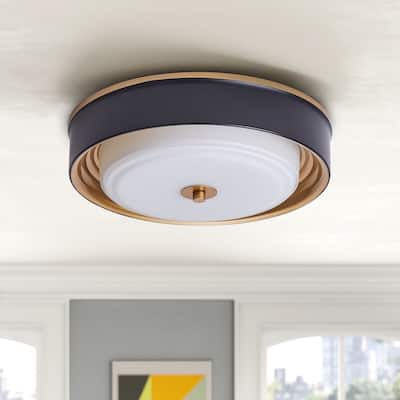 Vintage Black 2-Light Drum Shape Flush Mount Ceiling Lamp