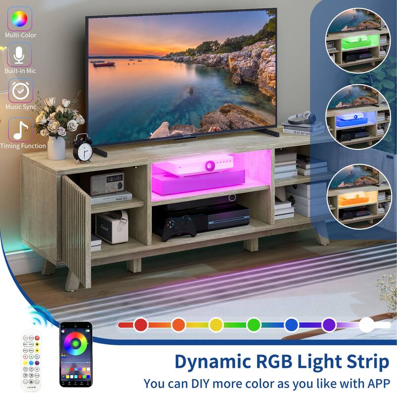 Moasis 59" Mid-Century LED Lighting TV Stand Media Console Entertainment Center for TVs up to 65 Inch