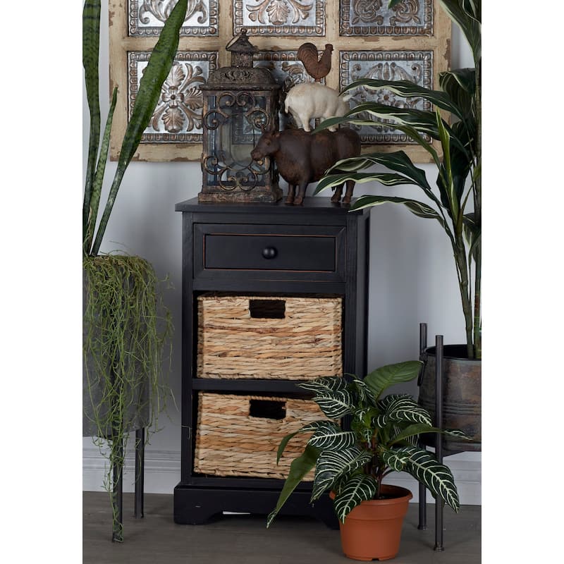 Wood Storage Unit with 2 Wicker Basket Drawers - Black, Brown, Teal, Cream - Roche River Decor