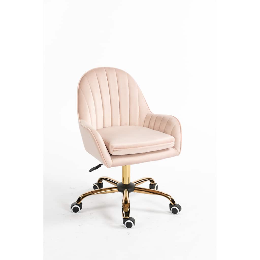 Cute Velvet Office Chair Dresser Chair Manicure Desk Chair with Wheels Metal Base, Height Adjustable, Pink