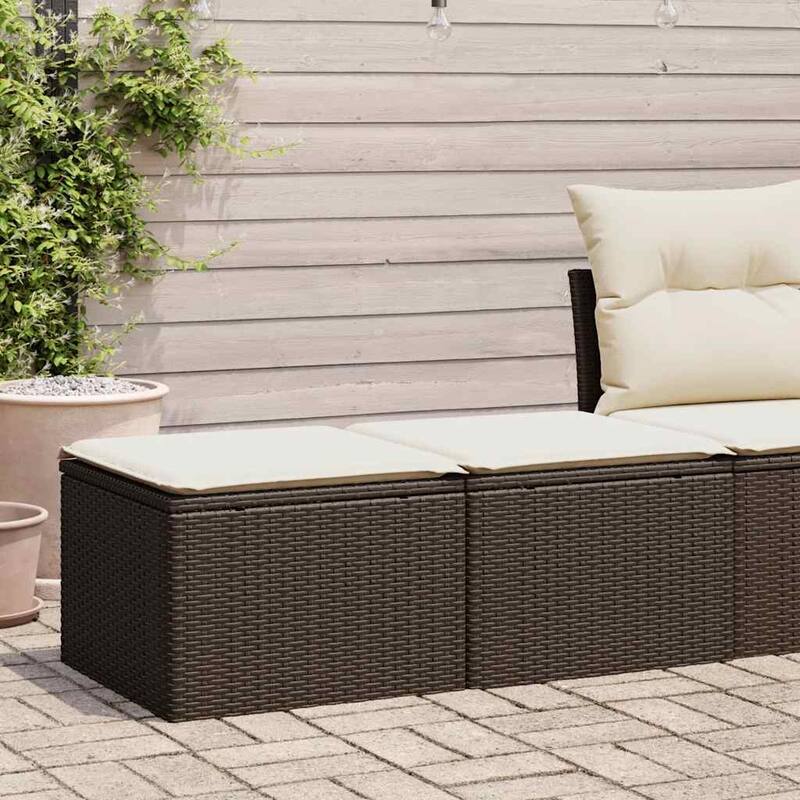 vidaXL Patio Sofa Set with Cushions Lounge Stools 2 Piece Poly Rattan Acacia - 21.7 x 21.7 x 14.6 - Brown Large