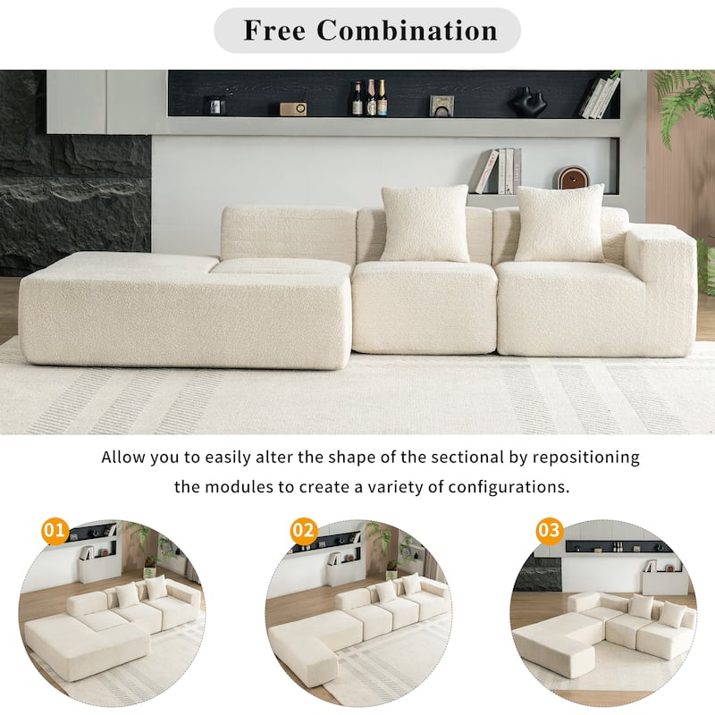 116.5" Polyester 4-Seater Sectional Sofa with Back Pillows