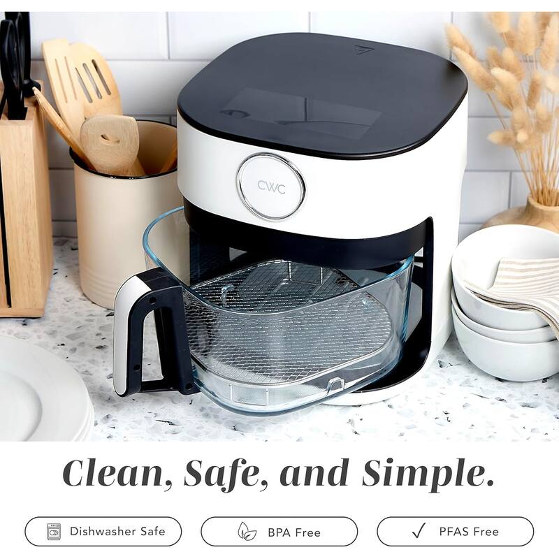 COOK WITH COLOR 1200W Air Fryer: Glass Basket, Dishwasher Safe, 60min Timer, 6 Presets, Temp Control 175F-400F, 4 - 5.5 QT