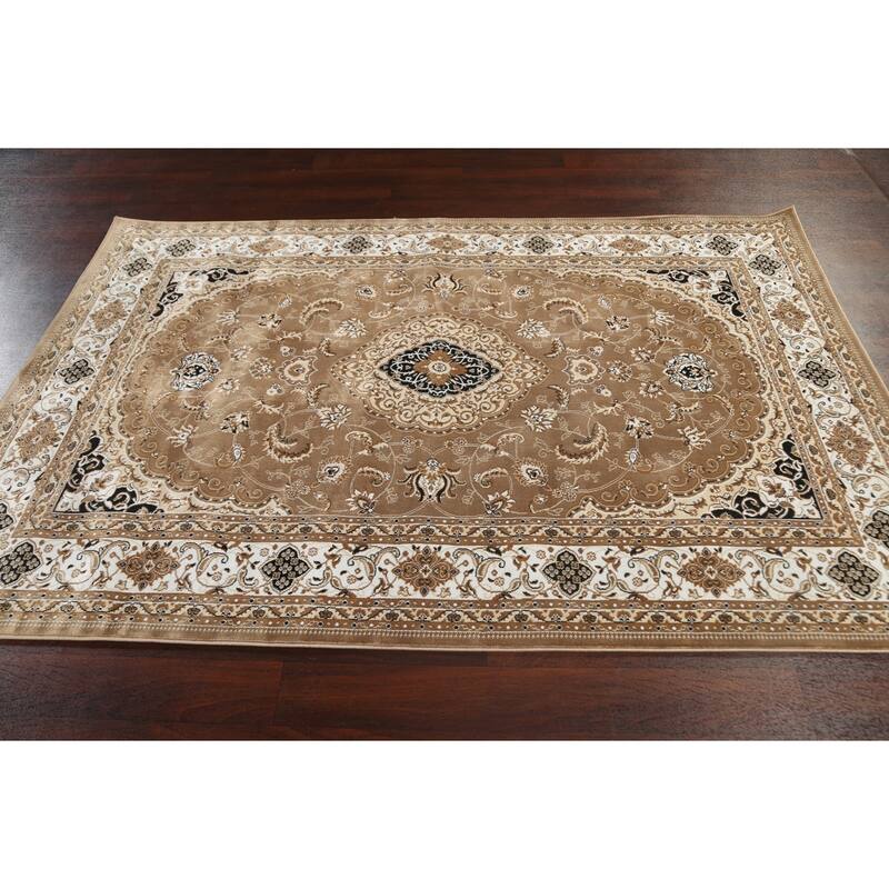 Traditional Brown Floral Oriental Tabriz Area Rug Turkish Carpet
