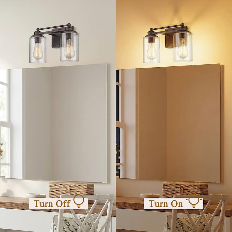 Bathroom Vanity Wall Light with Glass Shade and Rubbed Bronze Finish