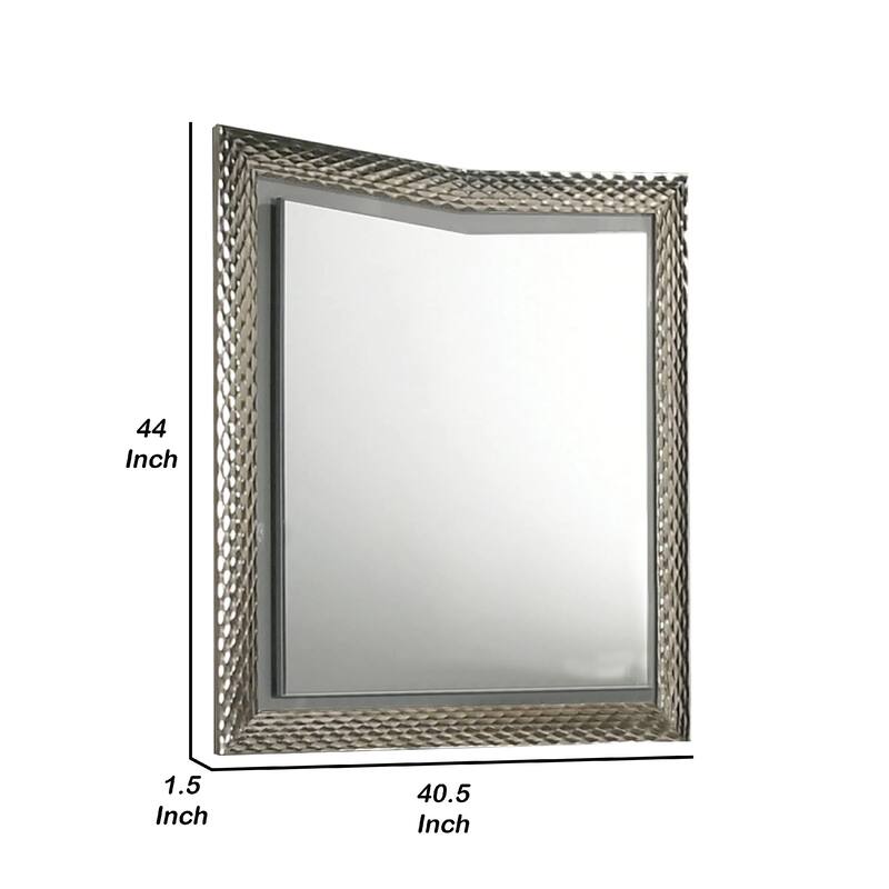 Vino 41 x 44 Dresser Mirror w LED, Glam Gray Wood, Silver Trim - Gray, Nickel