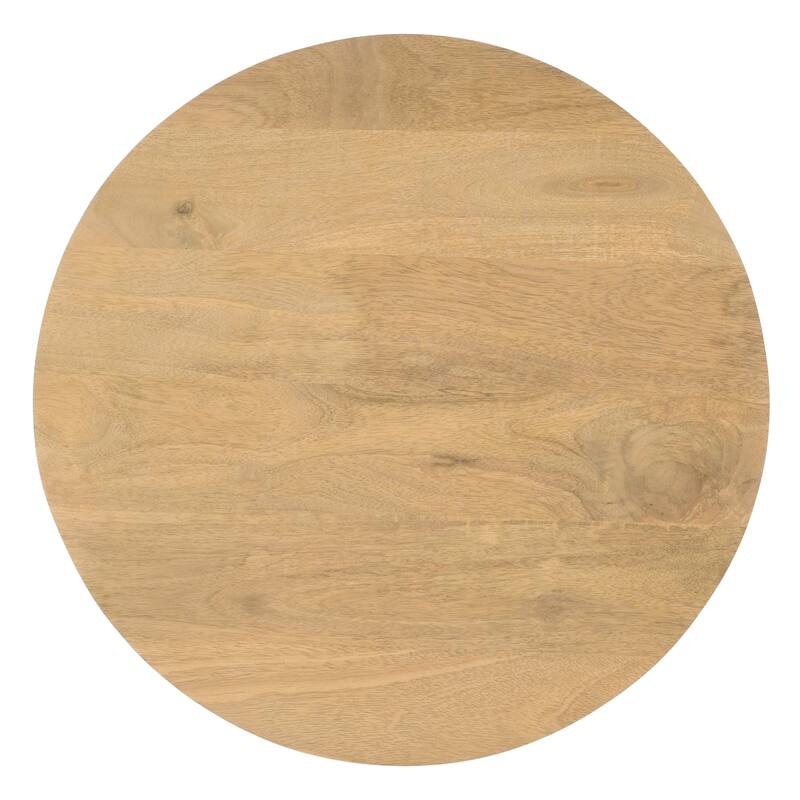 Sejo Side End Table 20 Inch Round Top with Fluted Base in Natural Brown Mango Wood