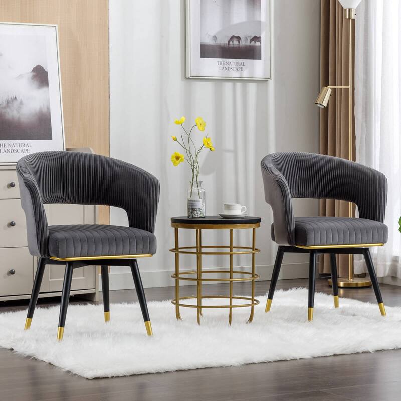 Swivel Velvet Dining Chair with Metal Legs, Set of 2