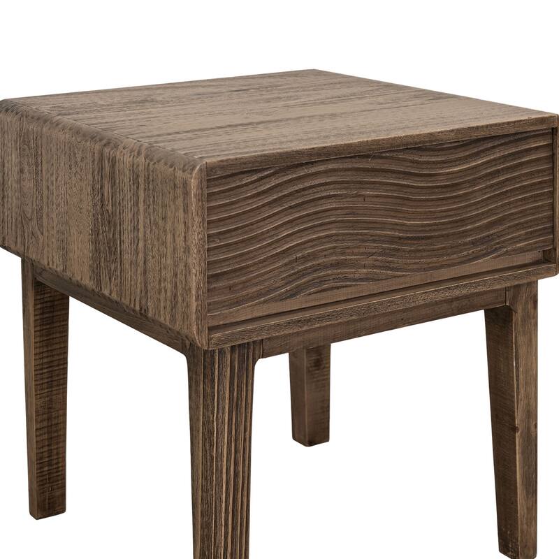 Oly Side End Table, 1 Drawer, Rustic Natural Brown Melina Wood 23 Inch