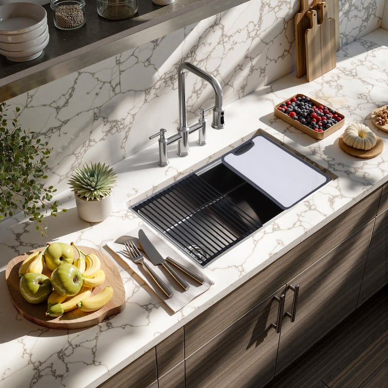 WOWOW Drop-in Single-Bowl Kitchen Sink with Honeycomb Design