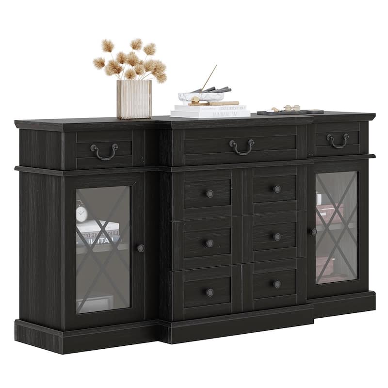 Farmhouse TV Stands Buffet Sideboard with 9 Drawers Cabinet Grey Oak - 58 inches