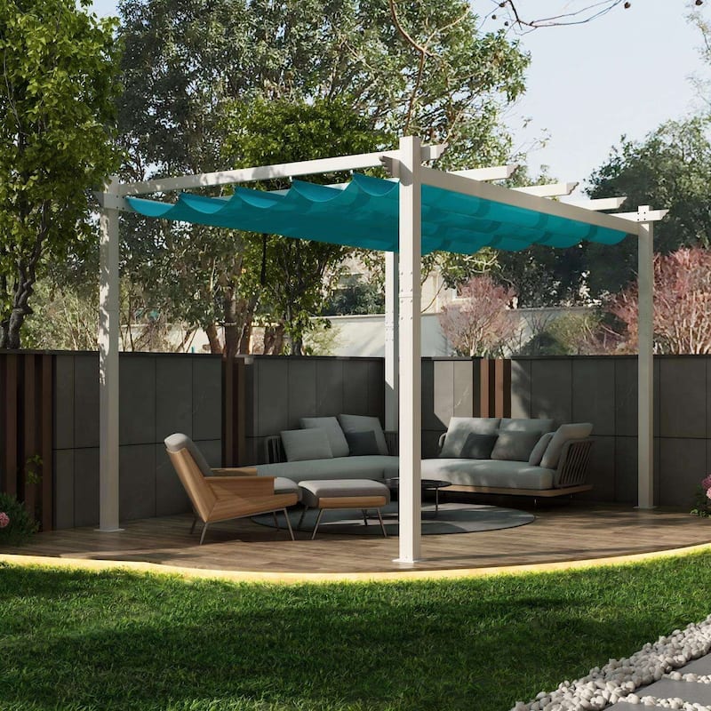 PURPLE LEAF Gazebo White Aluminium Outdoor Retractable Pergola with Canopy Cover