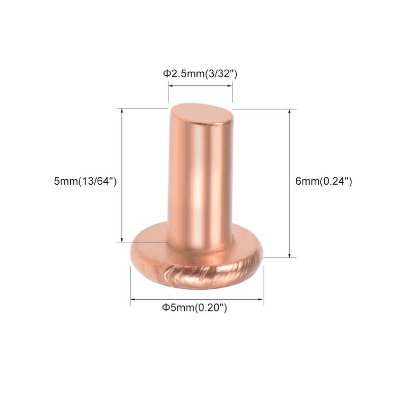 100 Pcs Flat Head Copper Solid Rivets Fasteners - 3/32"  x13/64"