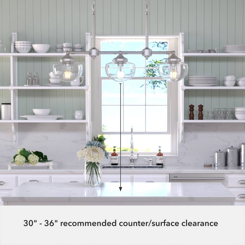 Hunter Saddle Creek Linear Chandelier, Clear Glass, Dining Room Table, Kitchen Island