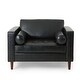 preview thumbnail 2 of 3, Roomfitters Faux Leather Armchair with Tufted Seat, Round Bolster Pillows and Wooden Legs for Living Room, Black