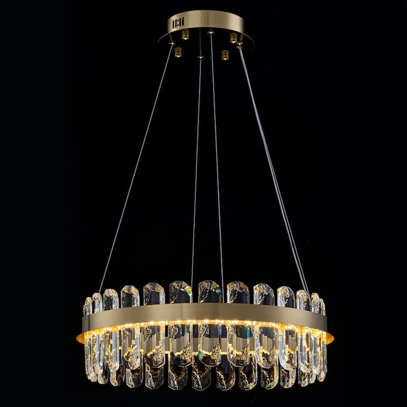 Modern Gold LED Chandelier with Clear Linear Crystals Dimmable - Dia.19.57-in