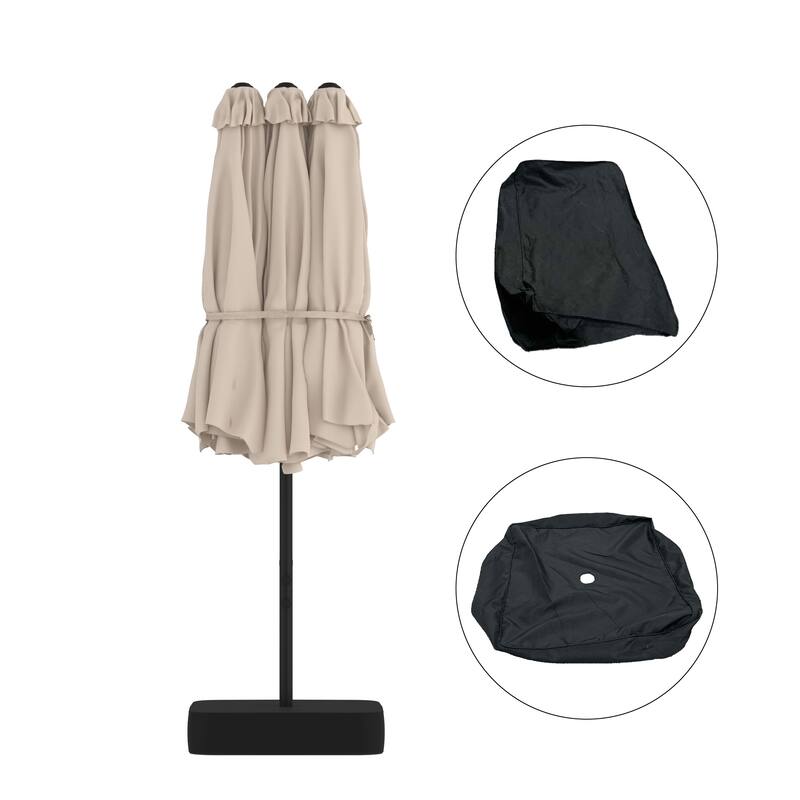 15 - foot Dual - sided Teal Outdoor Umbrella with LED: Durable Polyester Canopy, Sturdy Steel Frame