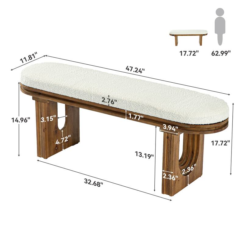 47.24" Solid Wood Upholstered Bedroom Bench, Bed End Entryway Bench for Hallway Living Room Kitchen