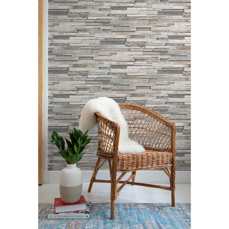 NextWall Reclaimed Wood Plank Peel and Stick Removable Wallpaper