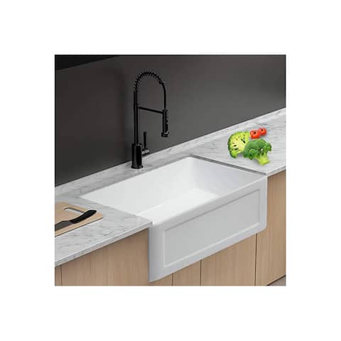 24 inch Kitchen Sink White Apron-Front Fireclay Porcelain Ceramic Single Bowl Small Reversible Farm Sink Laundry Room Sink