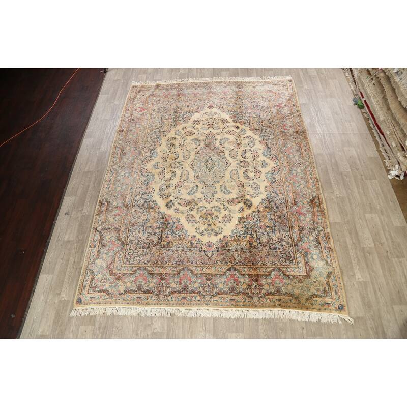 Vegetable Dye Floral Kerman Persian Area Rug Handmade Wool Carpet - 8'9" x 11'5"