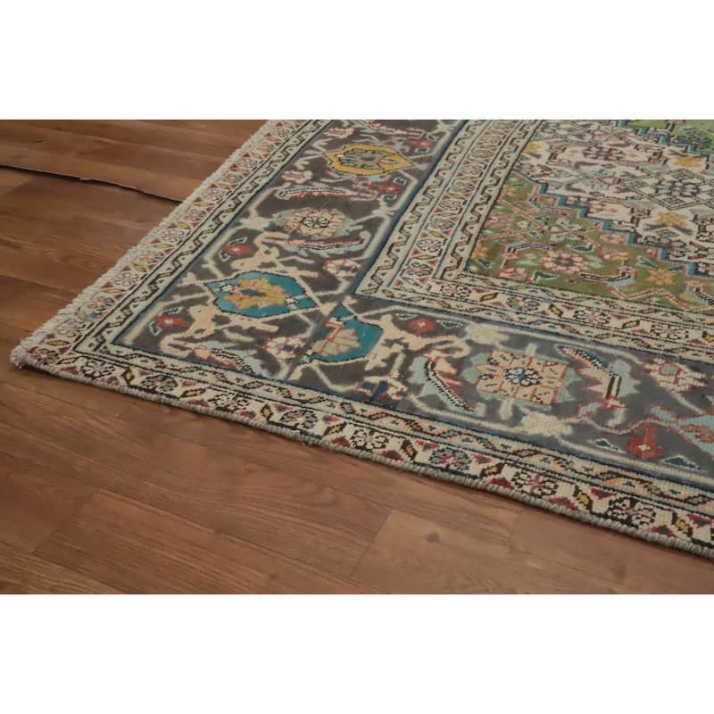 Hand Knotted Oriental 100% Wool Carpet Traditional Medallion Green Tabriz Area Rug - 9' 3'' X 6' 4''