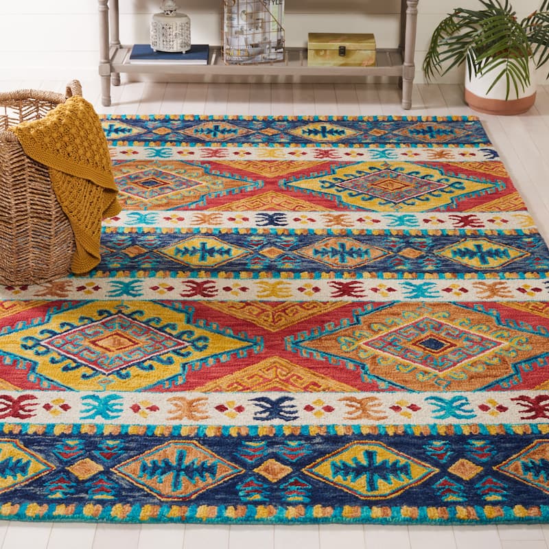 SAFAVIEH Handmade Aspen Geesche Boho Tribal Wool Rug - 8' x 10' - Navy/Ivory