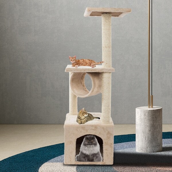 36" Solid Cute Sisal Rope Plush Cat Climb Tree Cat Tower Beige. Opens flyout.