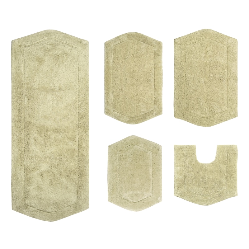 Waterford Collection 100% Cotton Non-Slip Bathroom Rug Set, Machine Washable Bath Rug, 5 Piece Bath Mat Set with Contour
