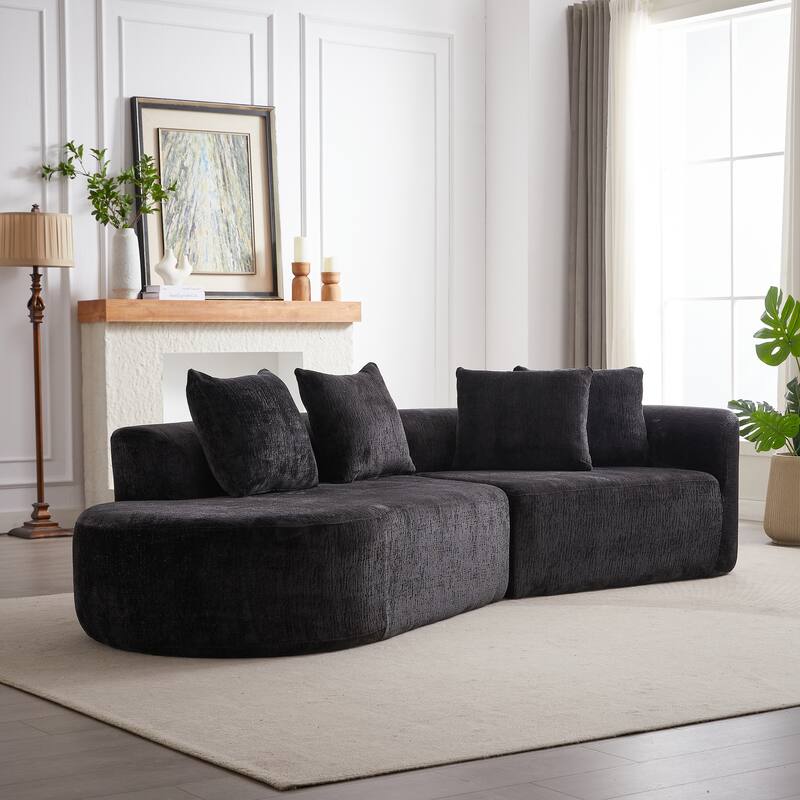 114" Chenille Deep-Seat Sectional Sofa with 4 Pillows