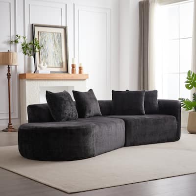 114" Chenille Deep-Seat Sectional Sofa with 4 Pillows
