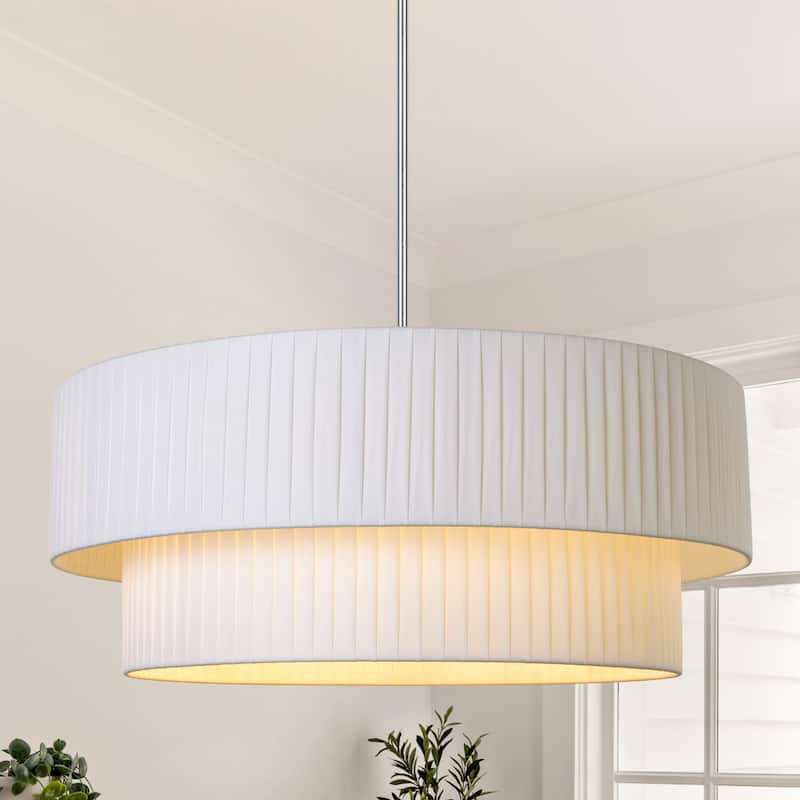 Modern 3-Light Drum Chandelier Fabric Shade Ceiling Hanging Pendant
