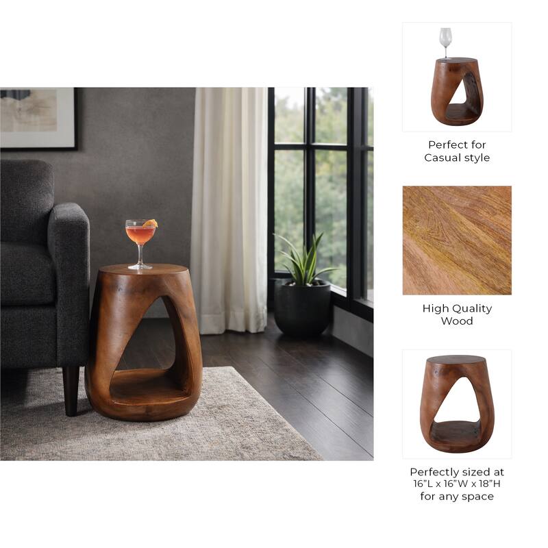 Side Table - Wood Modern Hollow Center Design - Brown, 18" - 18.0"