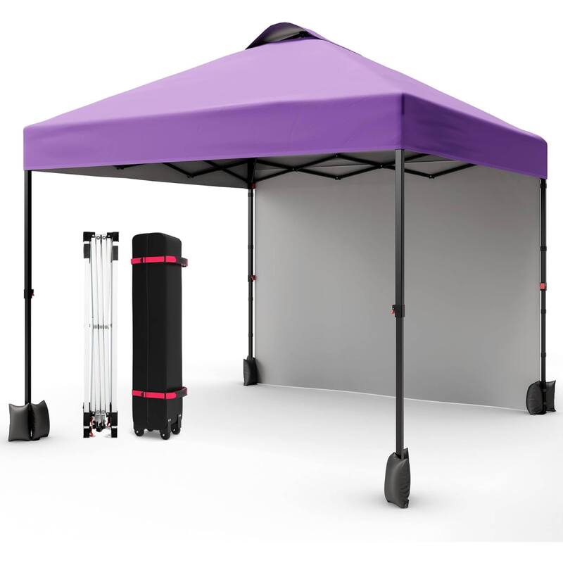 10x10ft Portable Instant Pop Up Canopy Tent with 1 Sidewall for Parties, Camping, Beach - N/A - Purple