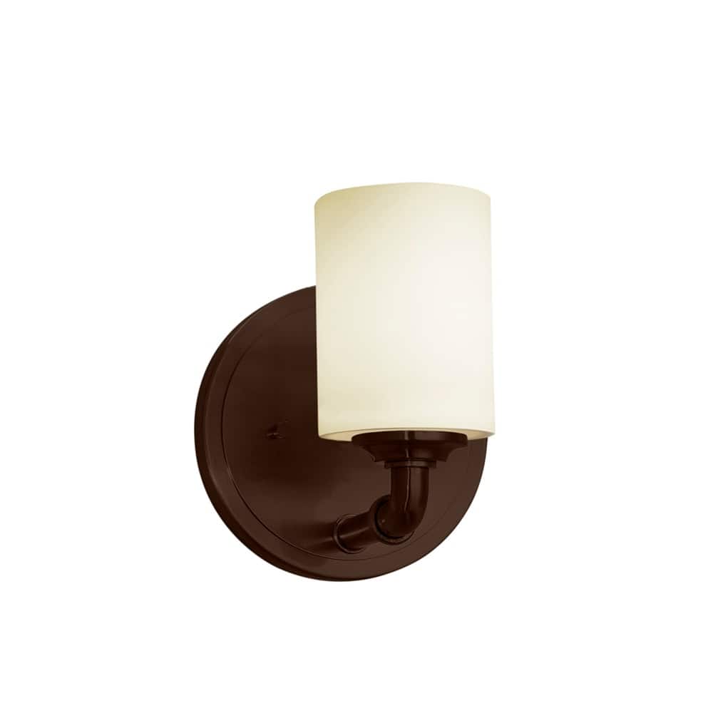 Justice Design Fusion Bronx 1-light Dark Bronze Wall Sconce, Opal Cylinder w/ Flat Rim Shade