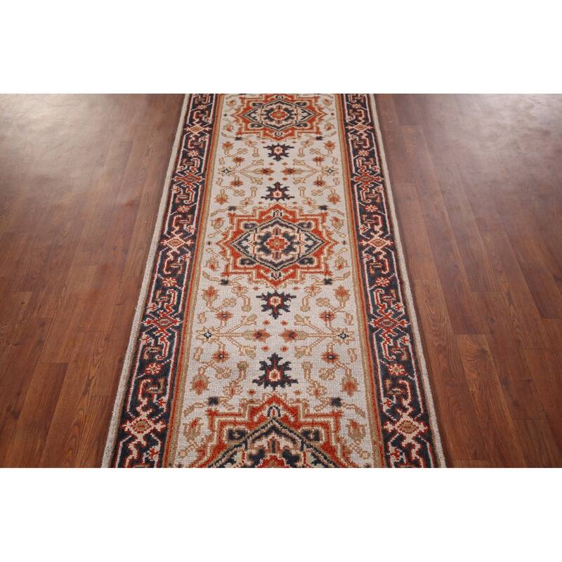 Geometric Heriz Serapi Oriental Runner Rug Handmade Wool Carpet - 2'7"x 8'0"
