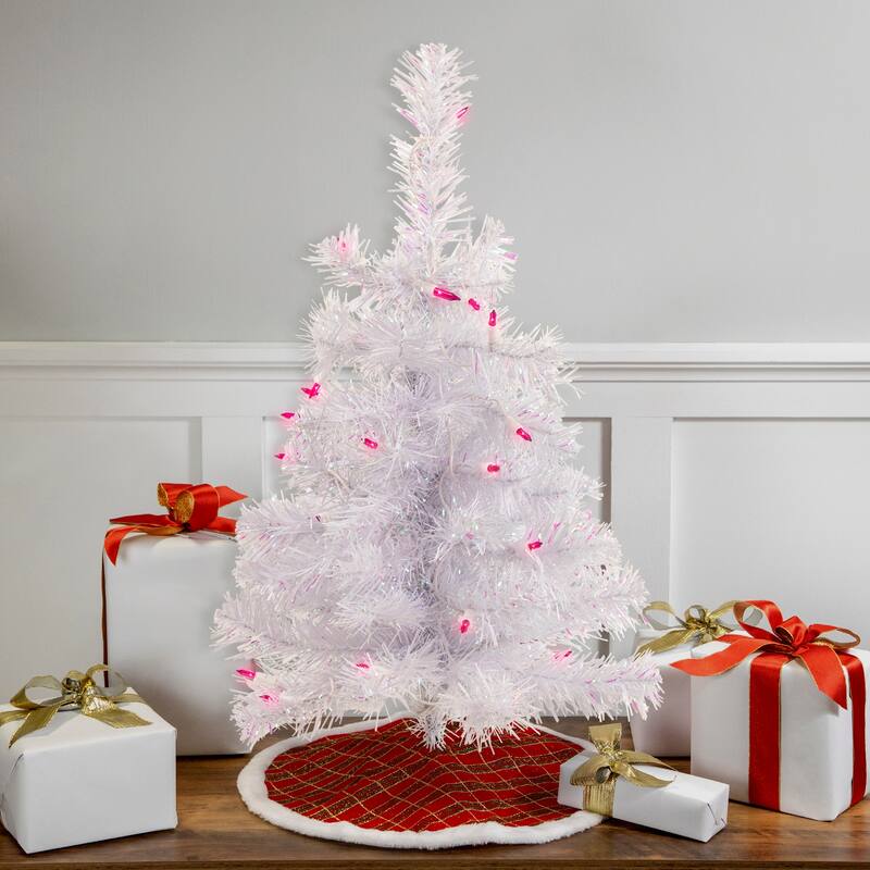 Pre-Lit Medium Rockport White Pine Artificial Christmas Tree - 2' - Pink Lights - 2 Foot