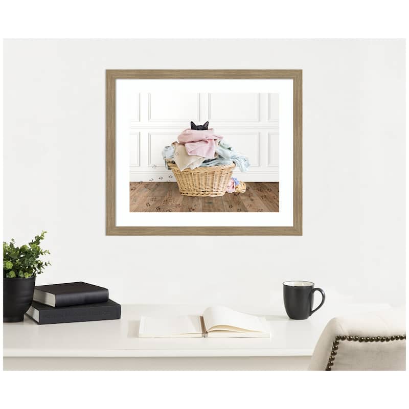 Kate and Laurel Framed Art Cat in a Basket Traditional Laundry by Amy Peterson