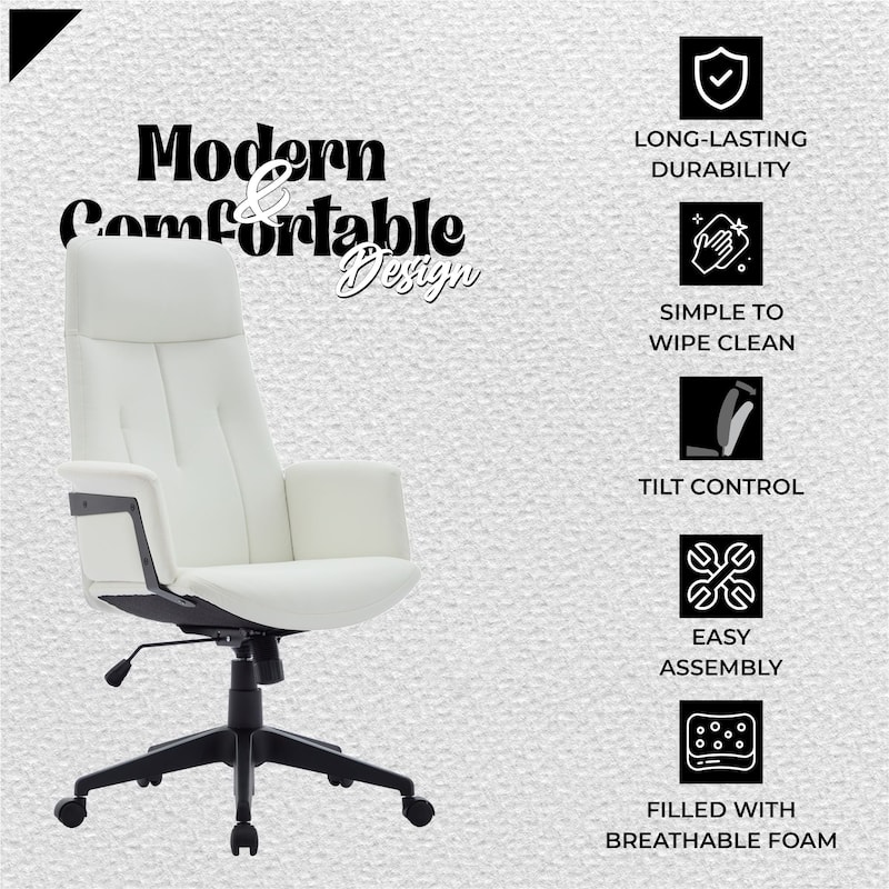 Infini Ergonomic Modern High Back Leather Executive Office Chair with Adjustable Height, Swivel, Padded Armrests & Iron Base