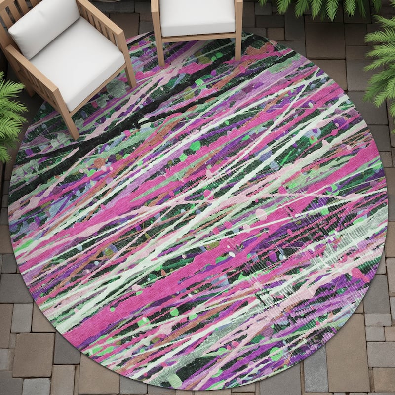 Machine Washable Indoor/Outdoor Abstract Stripes Chantille Rug - Pink - 8' x 8'