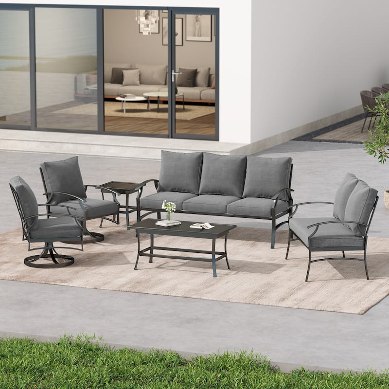 6-Piece Patio Sofa/ Loveseat/ Swivel Chair Seating Group with Cushions