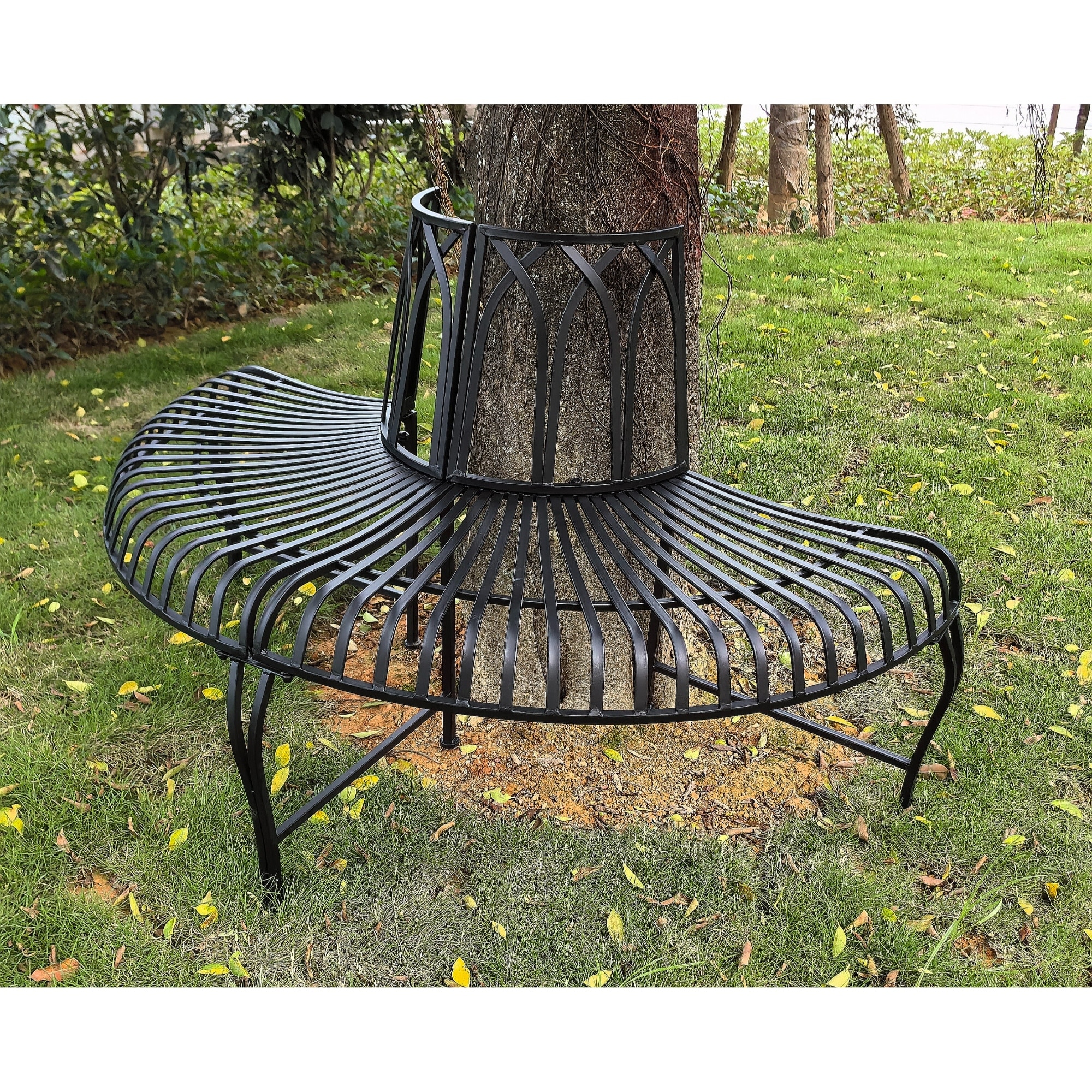 Semi Circle Tree Wrap Outdoor Garden Bench - 52" - Black